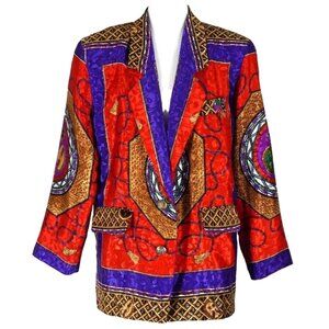 Vintage Silky Jaquard Baroque Blazer Jacket by Tres Chic Elegance with Ropes Cro